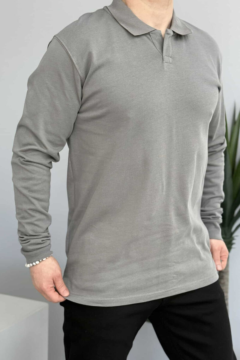 BLUZË ME JAKË POLO PËR MESHKUJ NË NGJYRËN GRI - 3