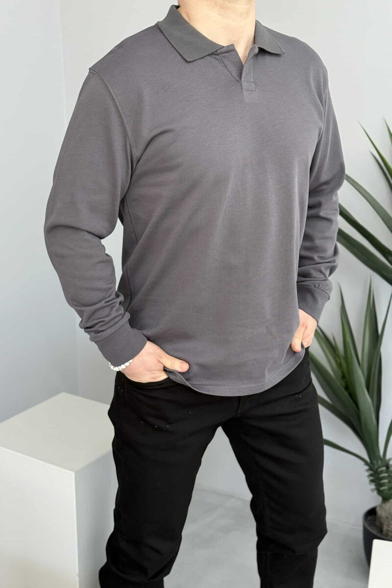 BLUZË ME JAKË POLO PËR MESHKUJ NË NGJYRËN GRI E ERRËT - 3