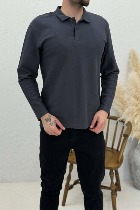 BLUZË ME JAKË POLO PËR MESHKUJ NË NGJYRËN GRI - 4