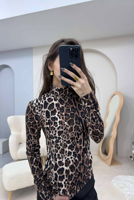 BLUZË ME JAKË TË GJATË ME DIZAJNIN E LEOPARDIT PËR FEMRA - 4