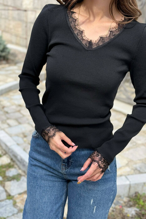 BLUZE ME MENGE TE GJATA ME DETAJ DANTELLE PER FEMRA NE NGJYRE TE ZEZE - 2