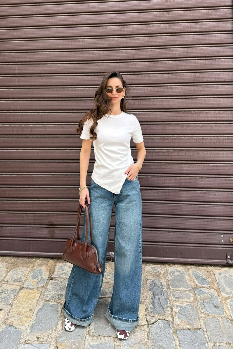 BLUZE ME MENGE TE SHKURTA PER FEMRA NE NGJYRE TE BARDHE - 3