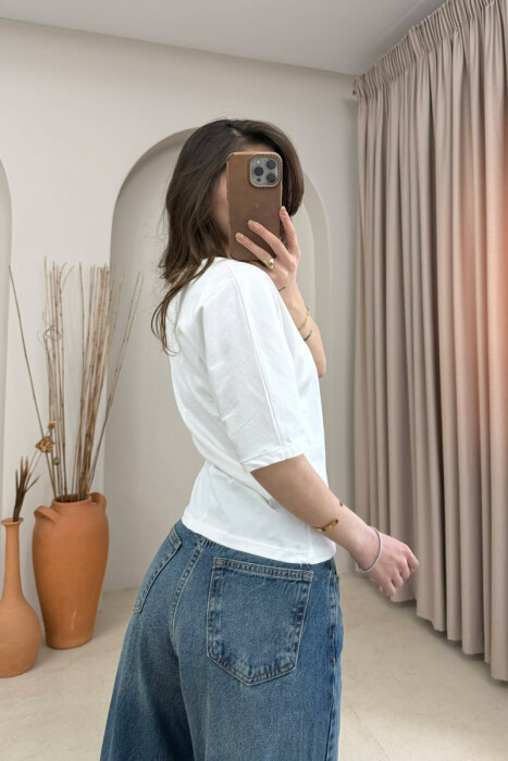 BLUZE ME MENGE TE SHKURTA PER FEMRA NE NGJYRE TE BARDHE - 4