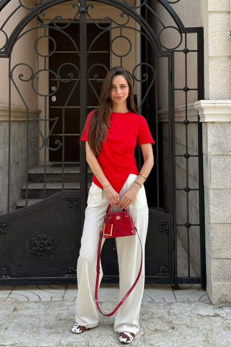 BLUZE ME MENGE TE SHKURTA PER FEMRA NE NGJYRE TE KUQE - 4