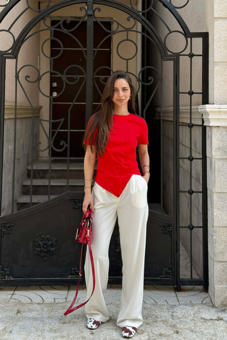 BLUZE ME MENGE TE SHKURTA PER FEMRA NE NGJYRE TE KUQE - 5