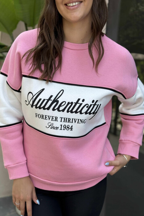 BLUZË ME PUSH DHE SHKRIME PARA PËR FEMRA NË NGJYRËN ROZË - 2