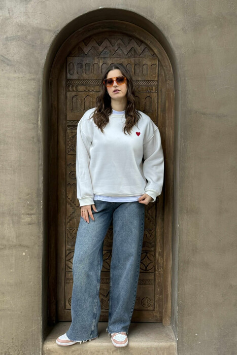 BLUZË ME PUSH ME DETAJIN E ZEMRES PËR FEMRA NË NGJYRË TË BARDHË - KLAUDIO FASHION