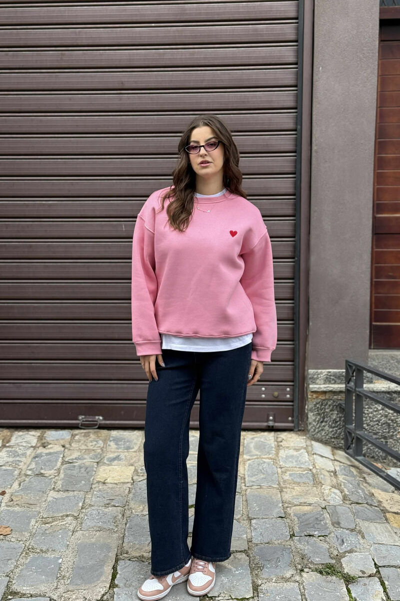 BLUZË ME PUSH ME DETAJIN E ZEMRES PËR FEMRA NË NGJYRËN ROZË - 1