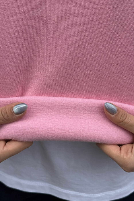 ONE COLOR FLUFFY HEART LOGO WOMEN SWEATSHIRT PINK/ROZE - 5