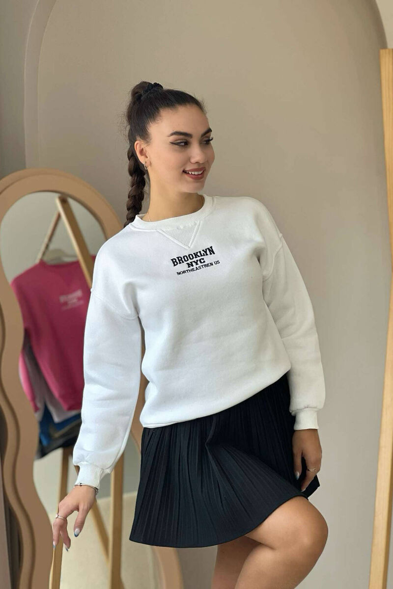 BLUZË ME PUSH ME SHKRIME PËR FEMRA NË NGJYRËN E BARDHË - 2