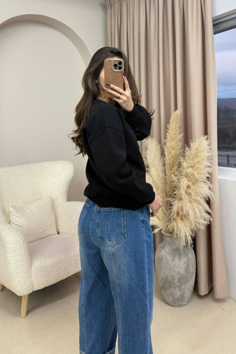 BLUZË ME PUSH ME SHKRIME PËR FEMRA NË NGJYRËN E ZEZË - 4