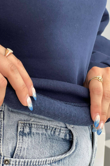 BLUZË ME PUSH ME ZINXHIR PËR FEMRA NË NGJYRË BLU E ERRËT - 6