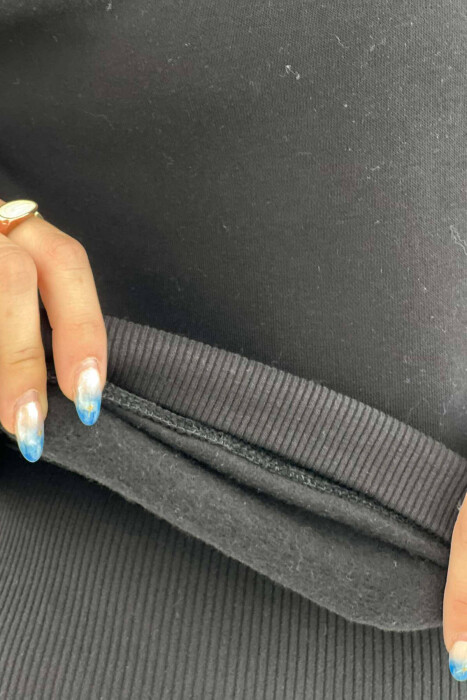 BLUZË ME PUSH ME ZINXHIR PËR FEMRA NË NGJYRË TË ZEZË - 5