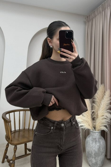 BLUZE ME SHKRIM STUDIO DHE BEL ELASTIK PER FEMRA NE NGJYRE KAFE TE ERRET - 4