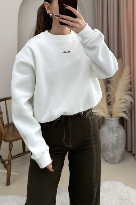 BLUZE ME SHKRIM STUDIO DHE BEL ELASTIK PER FEMRA NE NGJYRE TE BARDHE - 3