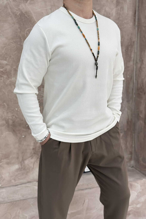 BLUZË ME TEKSTURË PËR MESHKUJ NË NGJYRËN E BARDHË - KLAUDIO FASHION