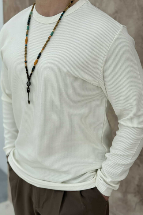 BLUZË ME TEKSTURË PËR MESHKUJ NË NGJYRËN E BARDHË - 2