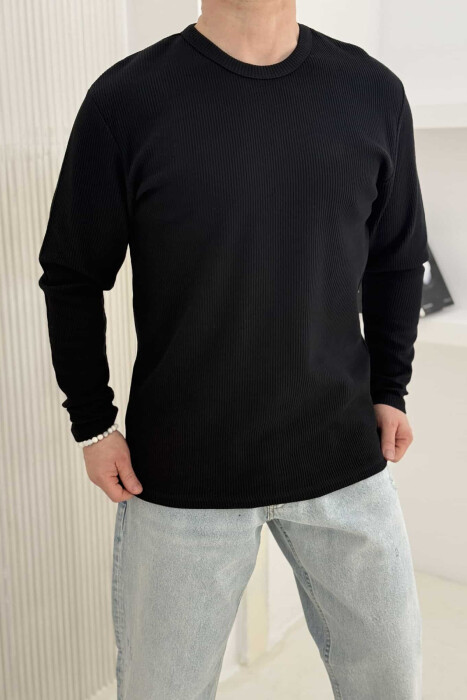 BLUZË ME TEKSTURË PËR MESHKUJ NË NGJYRËN E ZEZË - 1