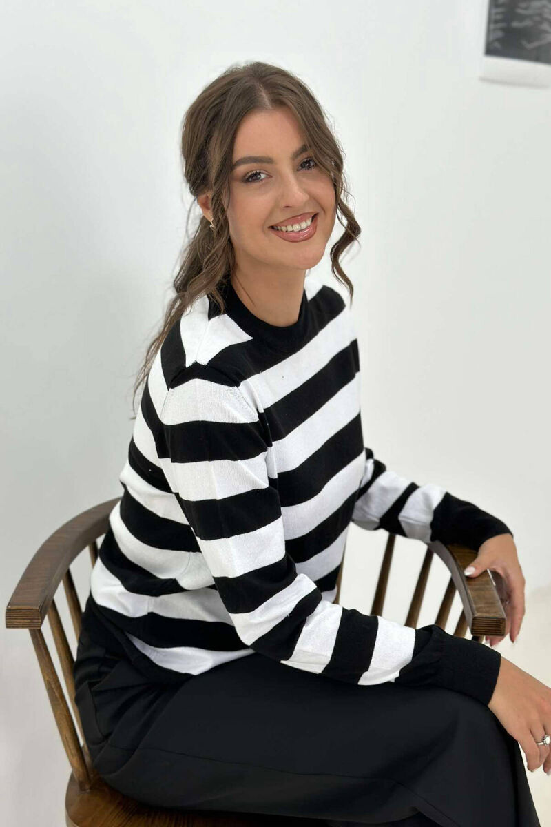 BLUZË ME VIJA PËR FEMRA NË NGJYRË TË ZEZË DHE TË BARDHË - 3