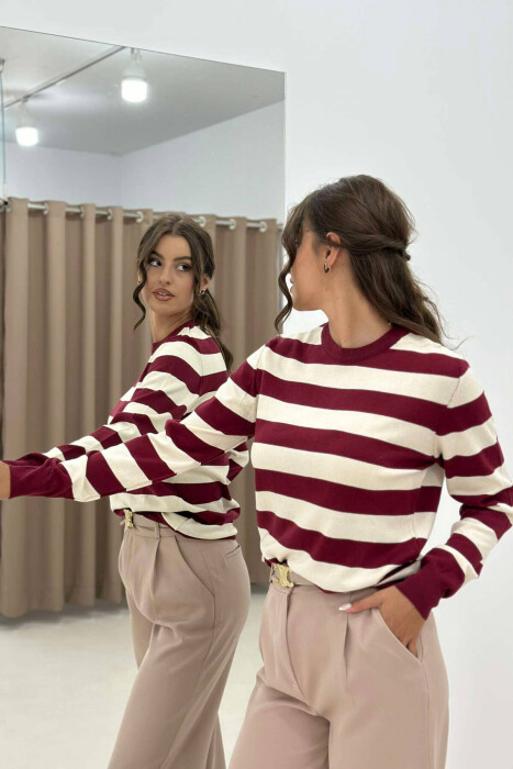 BLUZË ME VIJA PËR FEMRA NË NGJYRË VISHNJE - 4