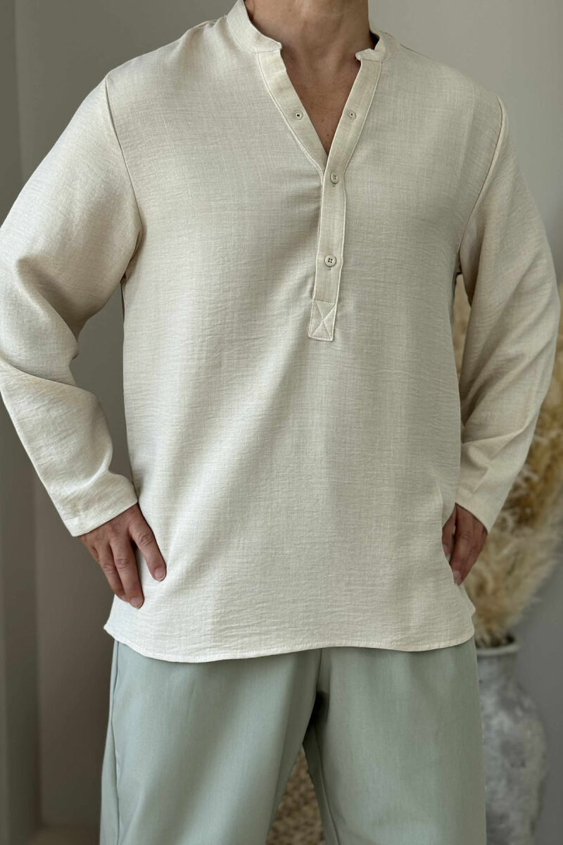 BLUZË NJË NGJYRËSHE E THJESHTË PËR MESHKUJ NË NGJYRËN BEZHË E ZBARDHUR - 3