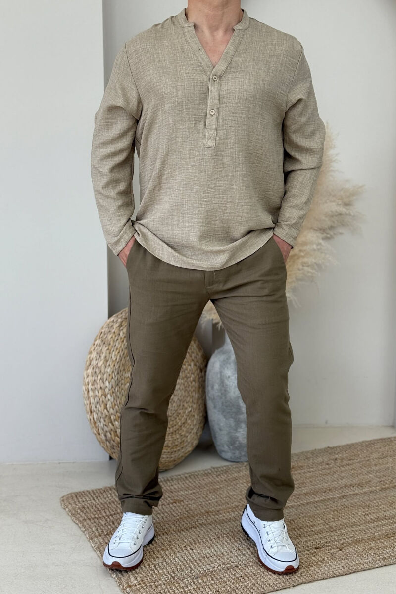 BLUZË NJË NGJYRËSHE E THJESHTË PËR MESHKUJ NË NGJYRËN BEZHË - 1