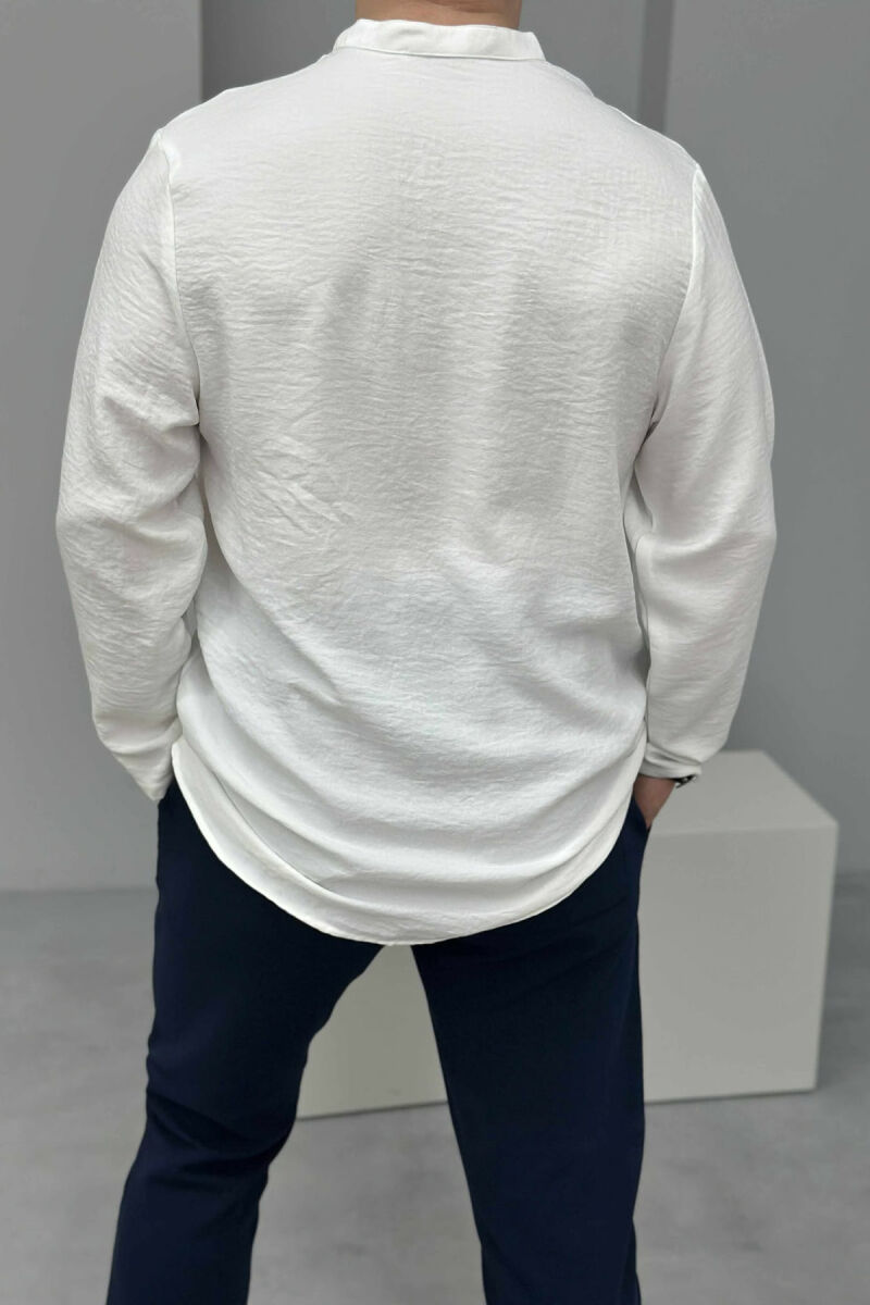 BLUZË NJË NGJYRËSHE E THJESHTË PËR MESHKUJ NË NGJYRËN E BARDHË - 3