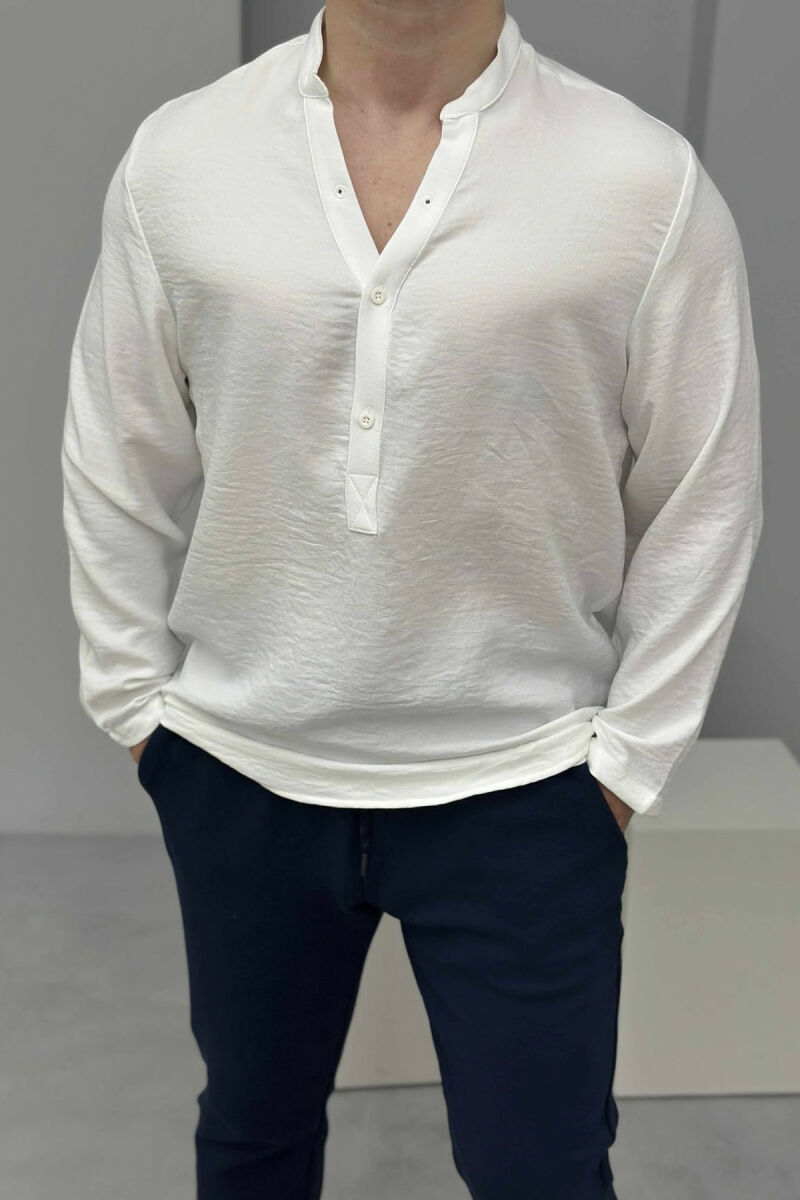 BLUZË NJË NGJYRËSHE E THJESHTË PËR MESHKUJ NË NGJYRËN E BARDHË - 2