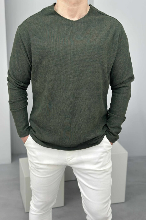 BLUZË NJË NGJYRËSHE E THJESHTË PËR MESHKUJ NË NGJYRËN JESHILE E ERRËT - 2