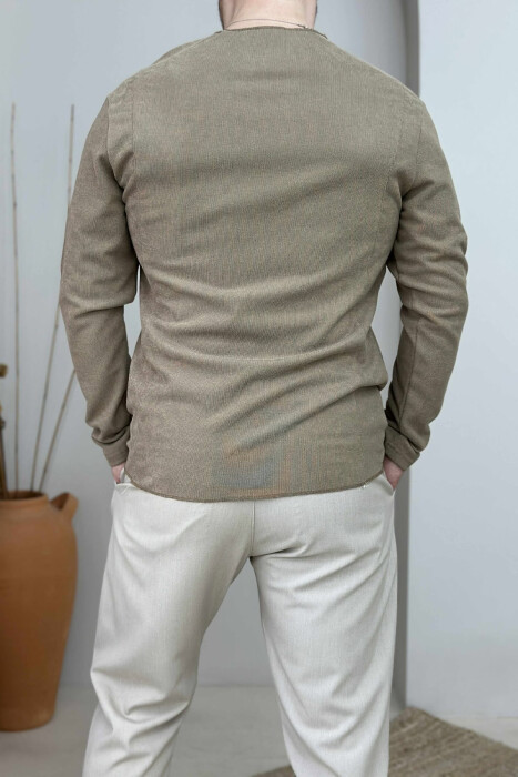 BLUZË NJË NGJYRËSHE E THJESHTË PËR MESHKUJ NË NGJYRËN KAFE - 3