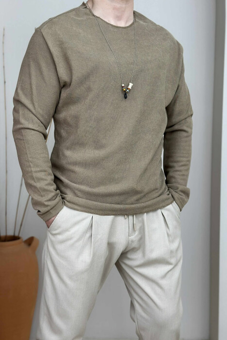 BLUZË NJË NGJYRËSHE E THJESHTË PËR MESHKUJ NË NGJYRËN KAFE - 2