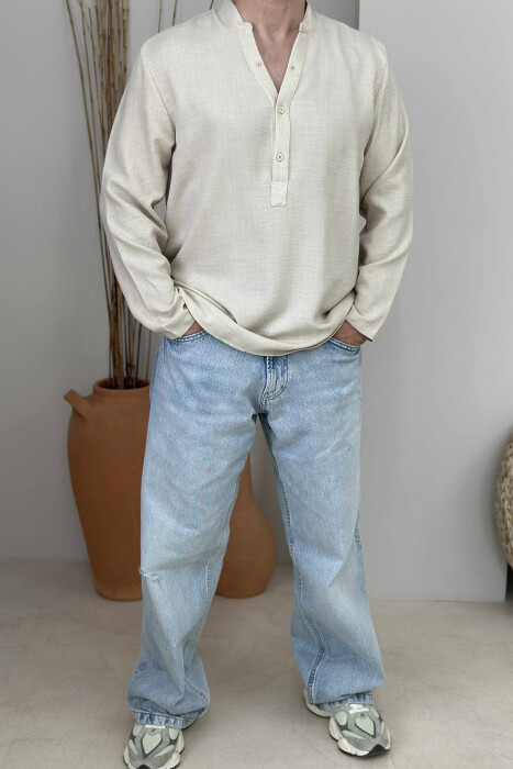 BLUZË NJË NGJYRËSHE E THJESHTË PËR MESHKUJ NË NGJYRËN KREM 