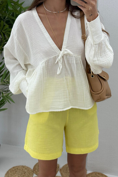 BLUZË NJË NGJYRËSHE LINO PËR FEMRA NË NGJYRËN E BARDHË - 4