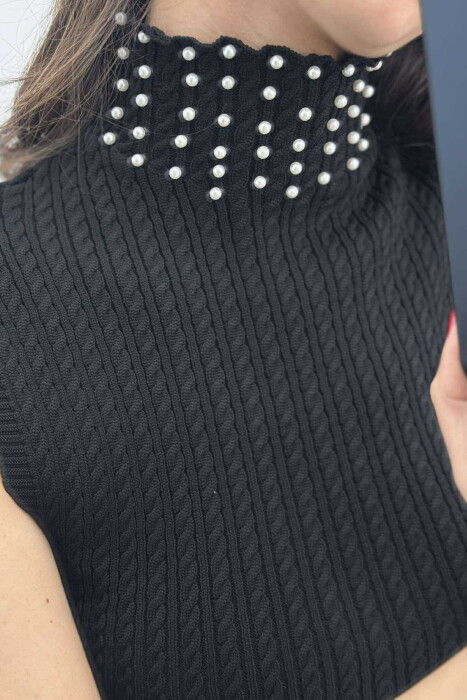 BLUZË NJË NGJYRËSHE ME DETAJIN E PERLAVE PËR FEMRA NË NGJYRËN E ZEZË - 3