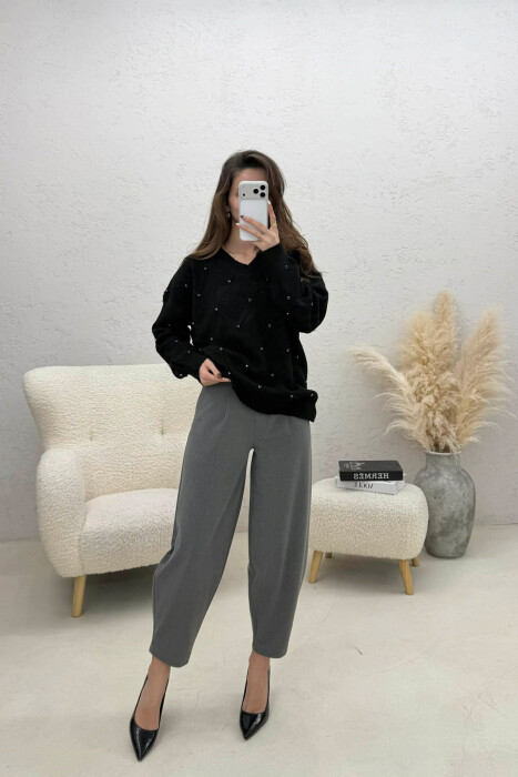 BLUZE NJE NGJYRESHE ME DIZAJNE ROMBI DHE DETAJE GURESH PER FEMRA NE NGJYRE TE ZEZE - 3