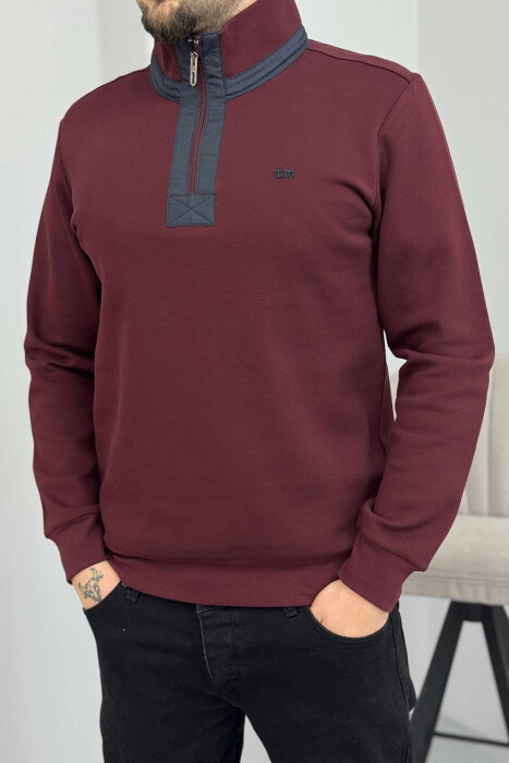 BLUZË NJË NGJYRËSHE ME JAKË ME ZINXHIR PËR MESHKUJ NË NGJYRË VISHNJË - 3