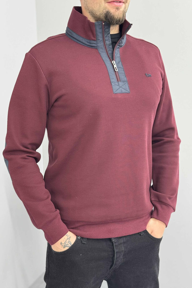 BLUZË NJË NGJYRËSHE ME JAKË ME ZINXHIR PËR MESHKUJ NË NGJYRË VISHNJË - 4