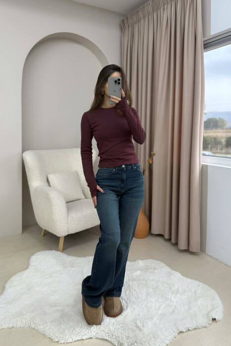 BLUZË NJË NGJYRËSHE ME JAKË TË RRUMBULLAKET PËR FEMRA NË NGJYRË VISHNJË - KLAUDIO FASHION