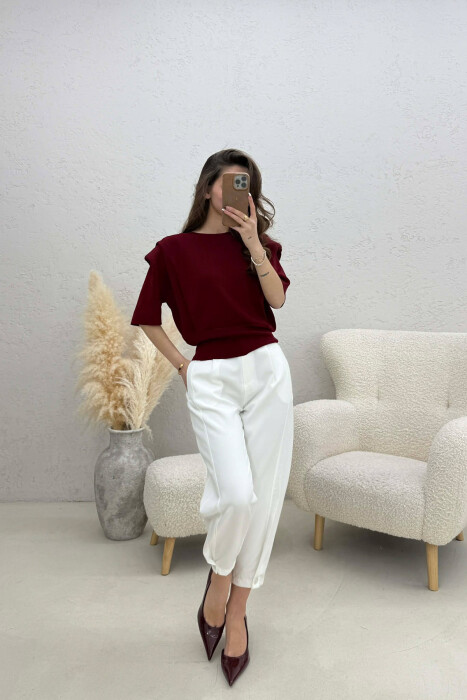 BLUZE NJE NGJYRESHE ME MENGE TE SHKURTRA PER FEMRA NE NGJYRE VISHNJE - 3