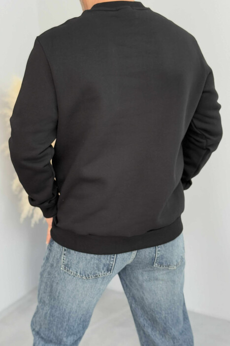 BLUZË NJË NGJYRËSHE ME PUSH DHE JAKË TË RRUMBULLAKËT PËR MESHKUJ NË NGJYRË TË ZEZË - 4