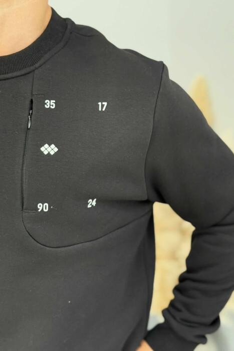 BLUZË NJË NGJYRËSHE ME PUSH DHE JAKË TË RRUMBULLAKËT PËR MESHKUJ NË NGJYRË TË ZEZË - 5