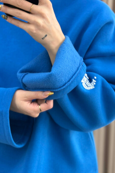 BLUZE NJE NGJYRESHE ME PUSH DHE ME SHKRIME NE PJESEN E PASME PER FEMRA NE NGJYRE BLU - 4