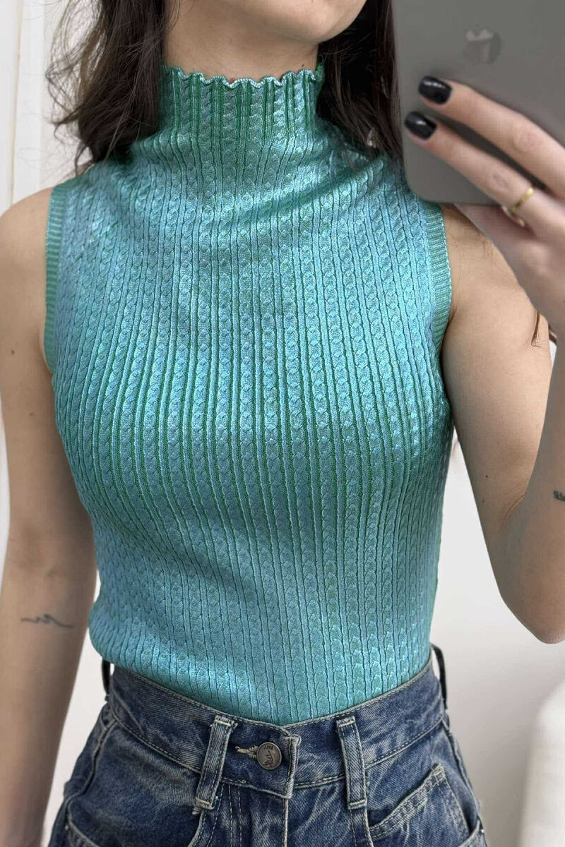 BLUZË NJË NGJYRËSHE ME SHKËLQIM PËR FEMRA NË NGJYRË GURKALI - 3
