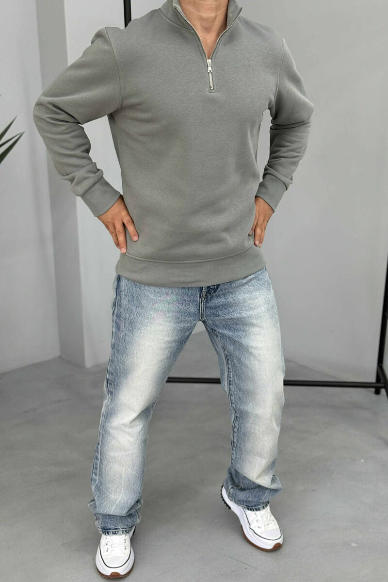 BLUZË NJËNGJYRËSHE ME PUSH DHE ME JAKË ME ZINXHIR PËR MESHKUJ NË NGJYRËN GRI - 5