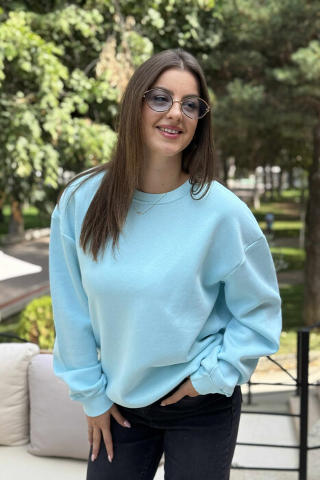 BLUZË NJËNGJYRËSHE ME PUSH DHE JAKË TË RRUMBULLAKËT PËR FEMRA NË NGJYRËN MENTE - 2