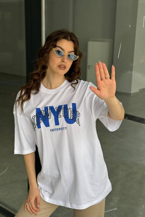 BLUZË OVERSIZE ME MOTIVE SHKRIMI PËR FEMRA NË NGJYRËN E BARDHË 