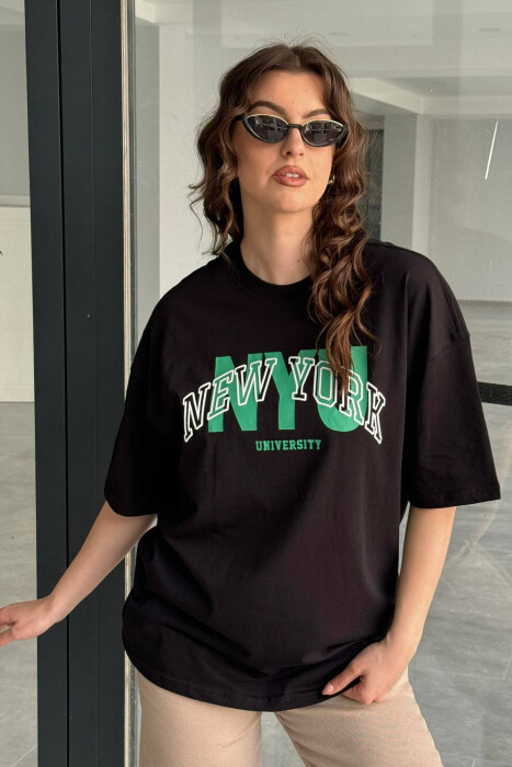 BLUZË OVERSIZE ME MOTIVE SHKRIMI PËR FEMRA NË NGJYRËN E ZEZË - 1