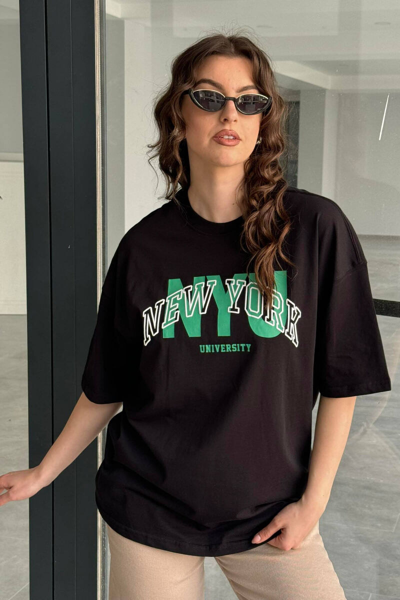 BLUZË OVERSIZE ME MOTIVE SHKRIMI PËR FEMRA NË NGJYRËN E ZEZË - 1