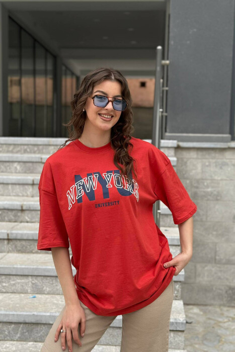 BLUZË OVERSIZE ME MOTIVE SHKRIMI PËR FEMRA NË NGJYRËN PORTOKALLI - 2