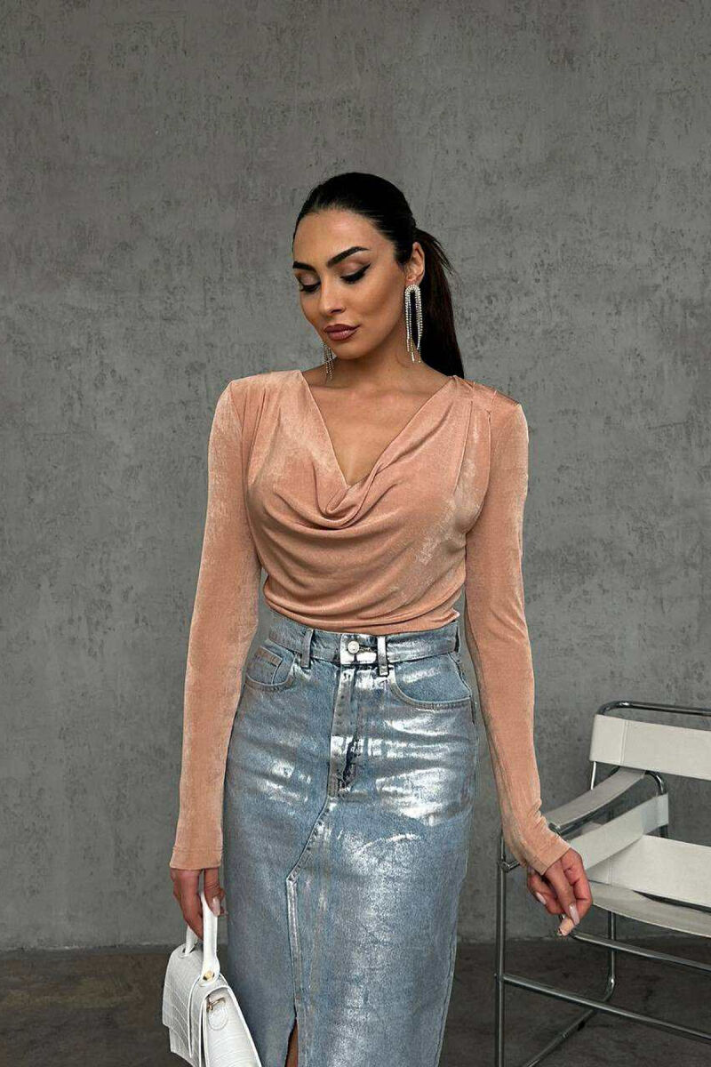 BODY NJË NGJYRËSH ELASTIK PËR FEMRA NË NGJYRËN BEZHË - 3